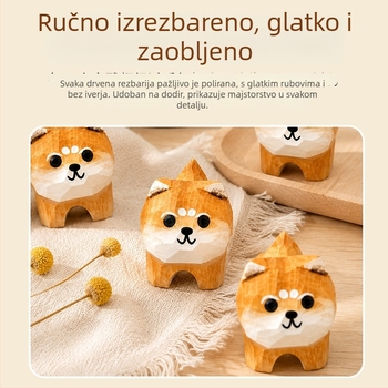 Ručna izrada drvena figurica psa – slatka chibi-stil za uređenje stola