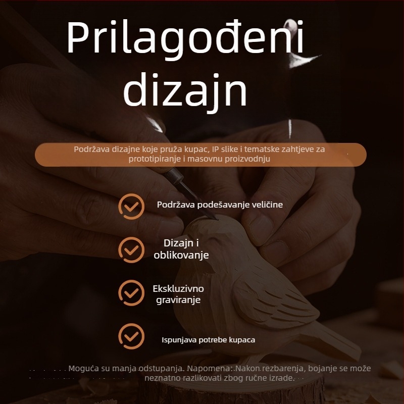 Ručna izrada drvena figurica psa – slatka chibi-stil za uređenje stola