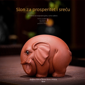 Ručni rad: teja figura od ljubičaste pijesčne gline, elefant – amulet za blagostanje, ukras na čajnom stolu