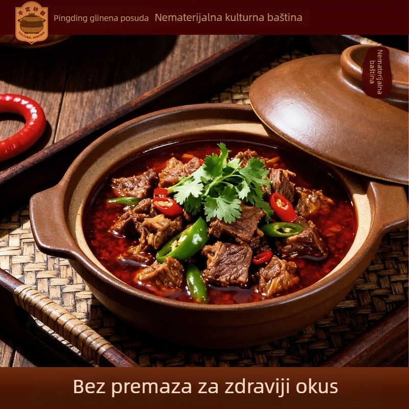 Glinena posuda bez glazure za gulaše i rižu, otporna na visoke temperature, kompatibilna s plinskim štednjakom