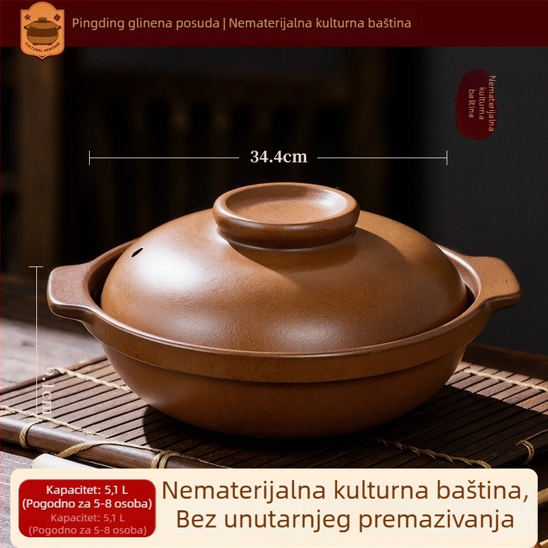 Glinena posuda bez glazure za gulaše i rižu, otporna na visoke temperature, kompatibilna s plinskim štednjakom