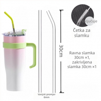 Prozirna staklena slamka, dužine 30 cm, otporna na toplinu, kompatibilna sa Stanley Ice Cup, prehrambene kvalitete, ravna i zakrivljena