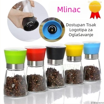 Stakleni mlin za papar s prilagodljivim rotirajućim posudicem za začine
