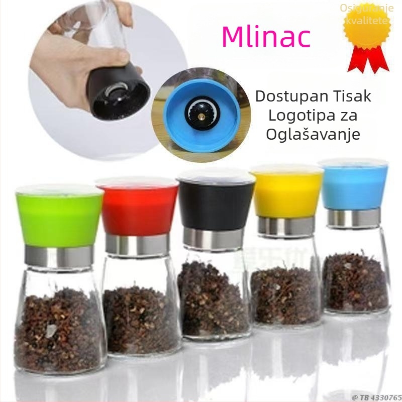 Stakleni mlin za papar s prilagodljivim rotirajućim posudicem za začine