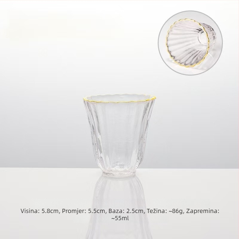 Čajna šalica u japanskom stilu s pozlaćenim rubom i udarnim uzorkom; čašica za sake i pojedinačna čaša za ceremoniju čaja