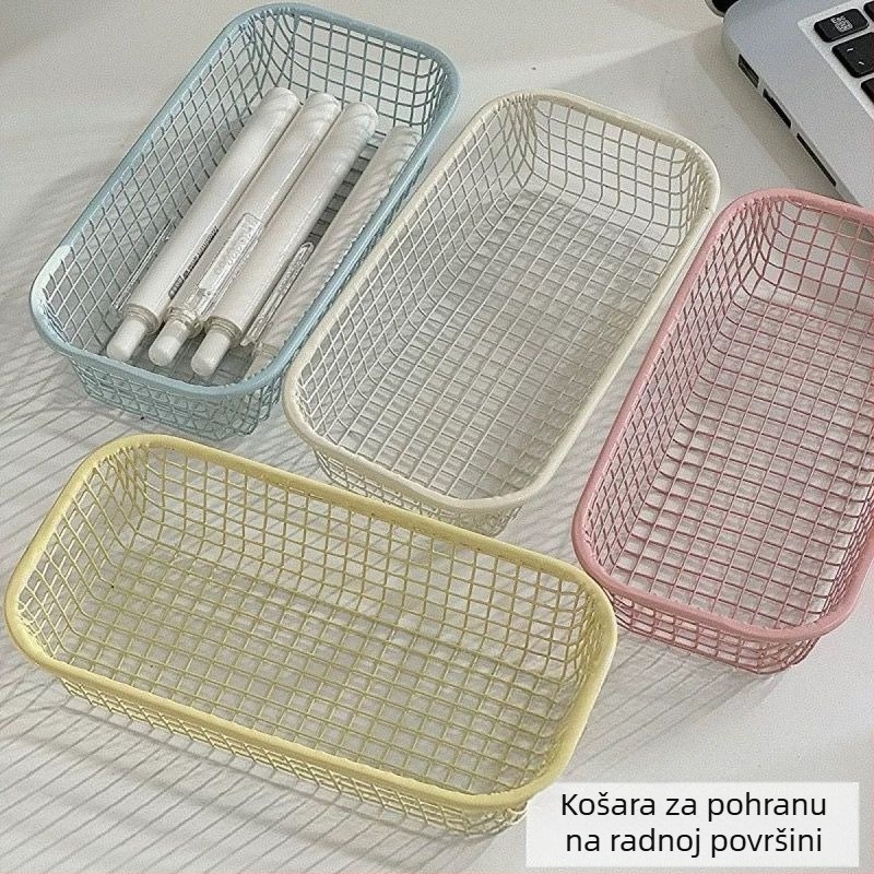 Košara za pohranu od željeza u krem boji, kompaktan organizator za stol za studij ili ured