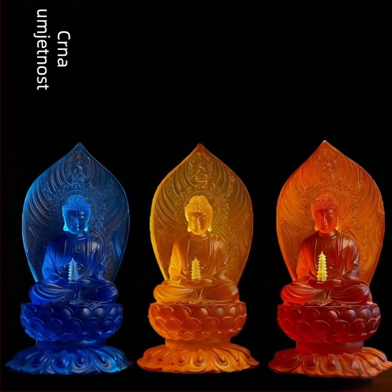 Statua od smole Budhe liječnika u lotus poziciji, za kućni oltar