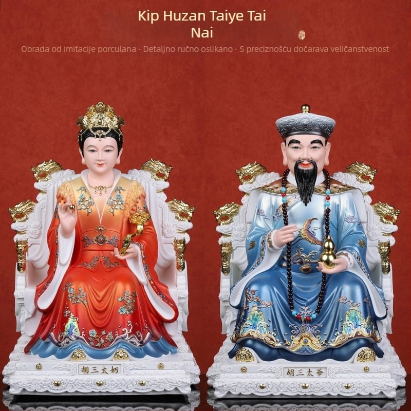 Husantai bog i božica statue, imitacijske porculanske Buddha figure, oslikane figure Hu Huang Chang i Četiri velike obitelji za kućnu štovanje