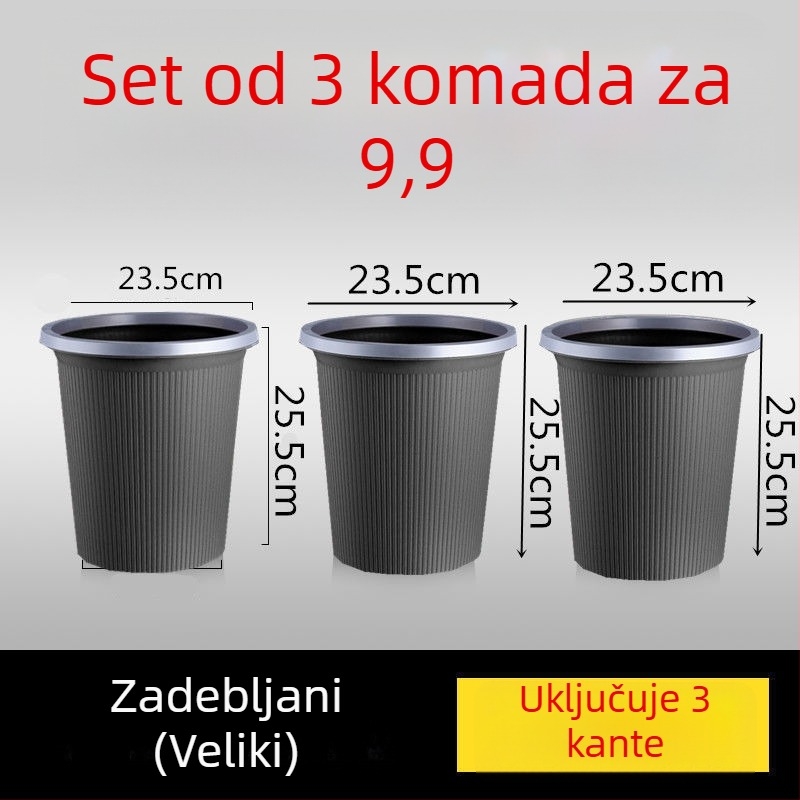 Plastična kanta za smeće bez poklopca, kapaciteta 4 L, cilindričnog/barrel oblik, za dom i ured