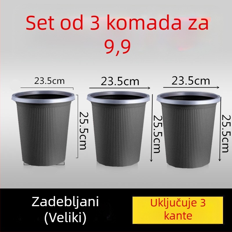 Plastična kanta za smeće bez poklopca, kapaciteta 4 L, cilindričnog/barrel oblik, za dom i ured