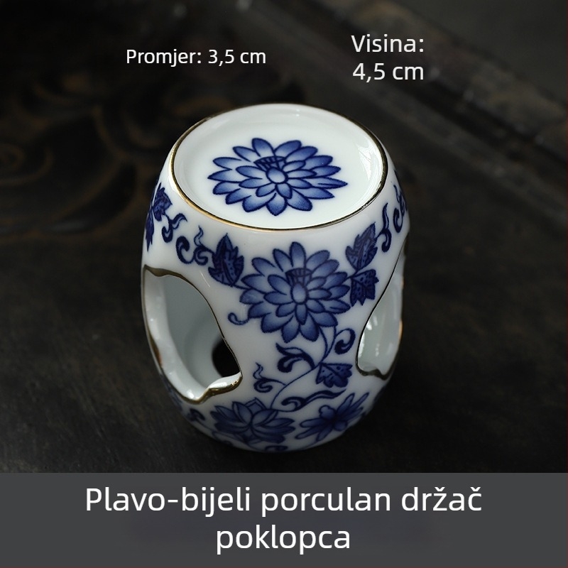 Plavo-bijeli keramički držač poklopca za vrhunski čajnik, bijeli porcelnanski poklopci gaiwan i dodaci zdjeli za ceremoniju čaja