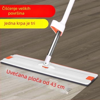 Ploški mop s rotirajućom glavom, teleskopska drška od nehrđajućeg čelika, velika glava 43 cm, mikrovlakana podloga