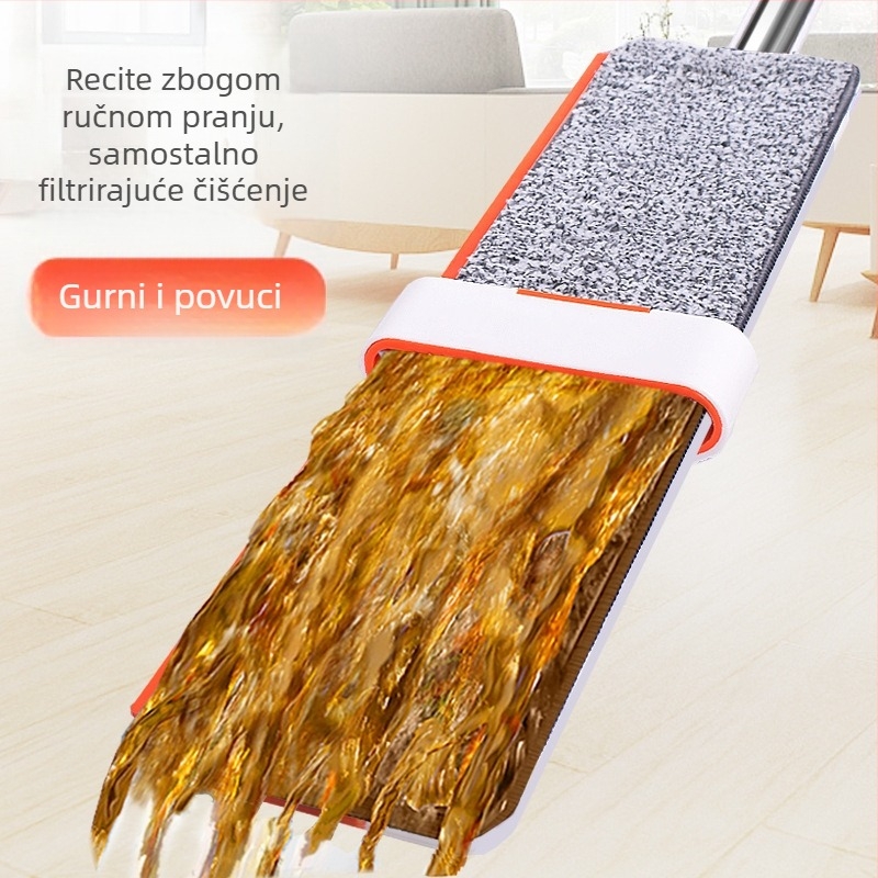Ploški mop s rotirajućom glavom, teleskopska drška od nehrđajućeg čelika, velika glava 43 cm, mikrovlakana podloga