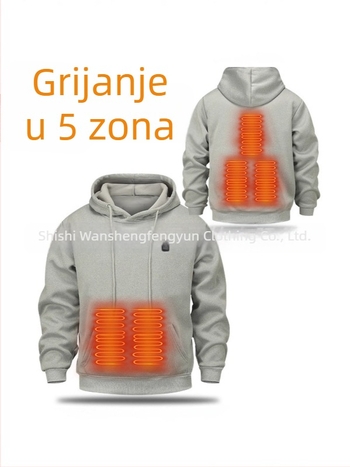 Muški USB-grijani hoodie s fleece podstavom, za vanjsku zimsku upotrebu