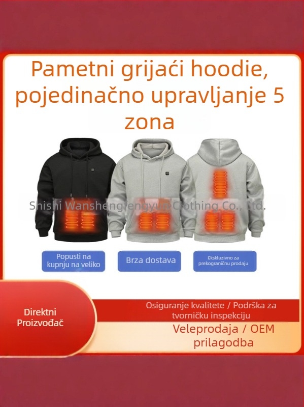Muški USB-grijani hoodie s fleece podstavom, za vanjsku zimsku upotrebu
