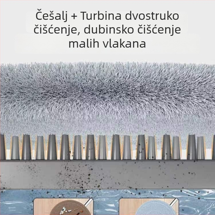 Rotirajući mop bez dodirivanja, s ugrađenim spremnikom za pranje i cijepanje te odjeljivanjem prljave vode; teleskopska drška 100–120 cm; glava od mikrovlakana
