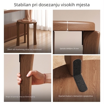 Drvena okrugla stolica za kućnu upotrebu, slaganje, višenamjenski 4-in-1 tabure