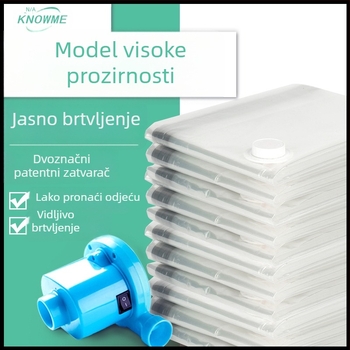 Prozirna vakuumska vreća za odjeću, jaknu s punjenjem od perja i pokrivač, dvobojni zatvarač