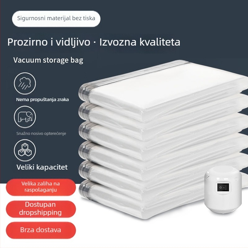 Prozirna vakuumska vreća za odjeću, jaknu s punjenjem od perja i pokrivač, dvobojni zatvarač