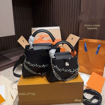 Ženska torba od prave kože, s metalnom kopčom i lancem, luksuzna, velikog kapaciteta, u korejskom stilu, za rame ili crossbody