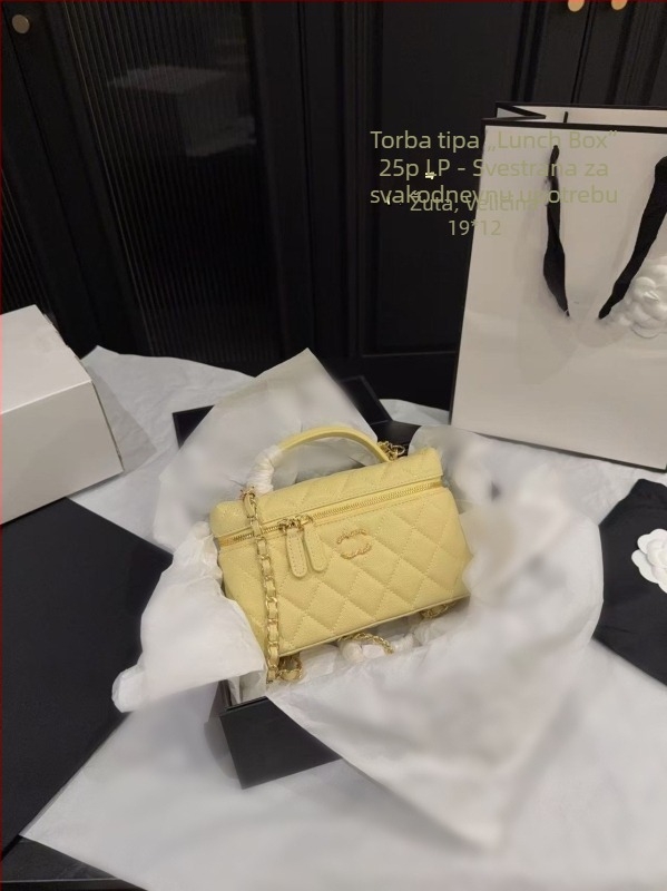 Lunch Box torba od kavijarne kože, gornja koža, dijamantno šivanje, crossbody s lancem, mala kvadratna torba