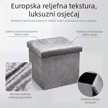 Taburet za pohranu s kutijom, Ice Velvet navlaka, multifunkcionalno sjedenje, za odrasle, mali taburet za dom i cipele