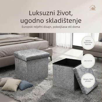 Taburet za pohranu s kutijom, Ice Velvet navlaka, multifunkcionalno sjedenje, za odrasle, mali taburet za dom i cipele