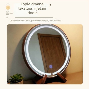 Cilindrično ogledalo za makeup na stolu, s LED rasvjetom – stolno ogledalo za sobu, moder stil