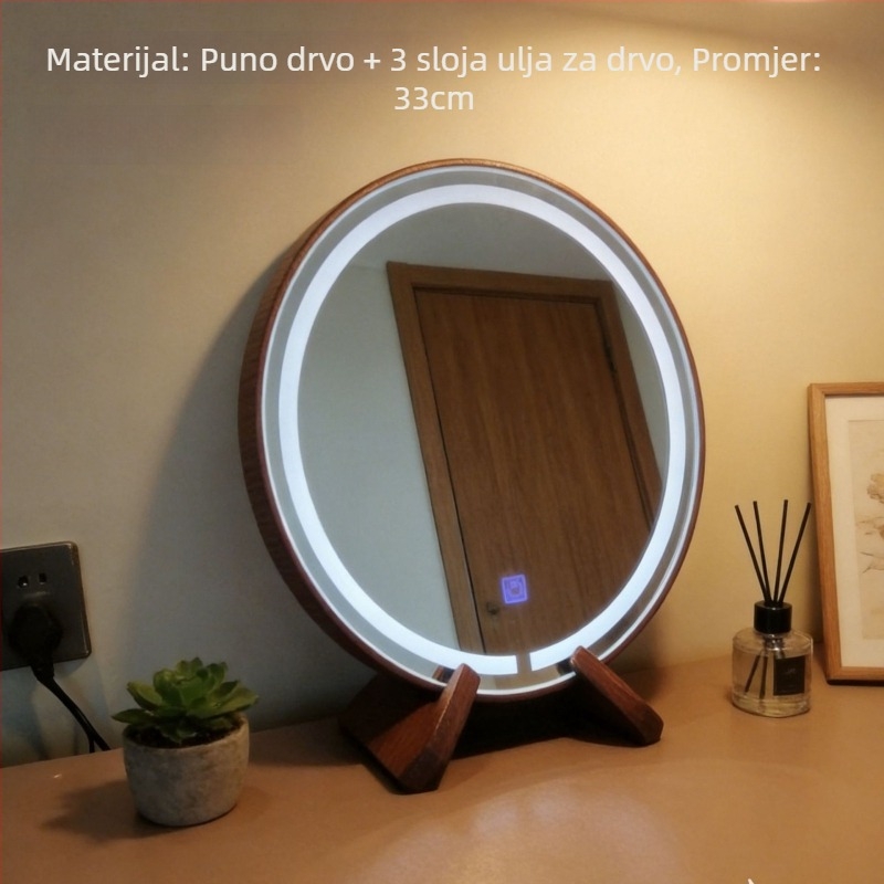 Cilindrično ogledalo za makeup na stolu, s LED rasvjetom – stolno ogledalo za sobu, moder stil