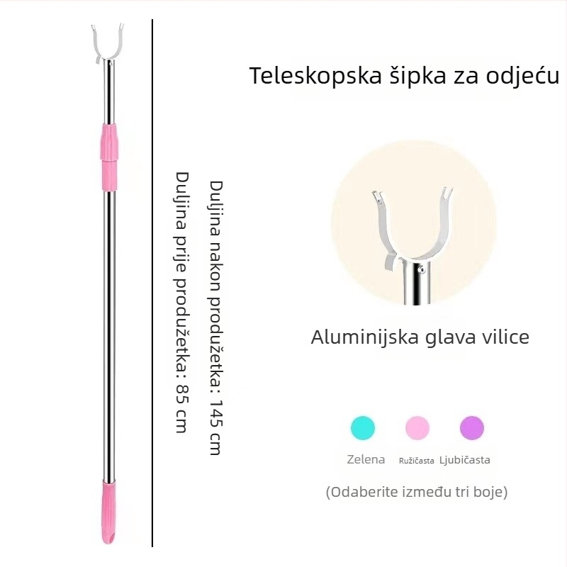 Teleskopna šipka za sušenje od nehrđajućeg čelika s aluminijskim vrhom, jedinstveni komad za balkon