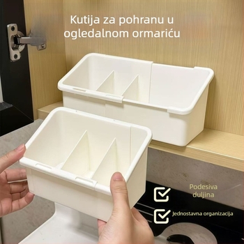 Proširivi organizator za kupaonicu unutar ogledalne ormariće, za kozmetiku, ruževe i maske