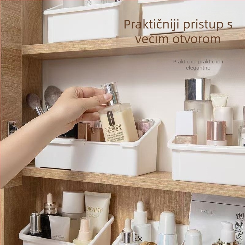 Proširivi organizator za kupaonicu unutar ogledalne ormariće, za kozmetiku, ruževe i maske