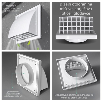 Vanjski zidni ventil za ispuštanje zraka sa kišnim poklopcem i ventilom, ABS disk-tip
