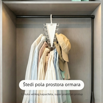 Univerzalni V-oblik dvostrani držač za pohranu s 360° rotirajućim kukama za odjeću; modulni organizator garderobe.