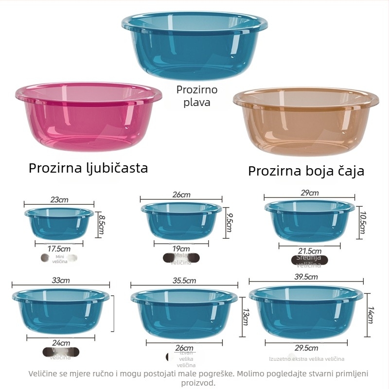 Prozirna debela plastična posuda za kućnu upotrebu – pogodna za pranje lica, kupanje nogu, pranje rublja i povrća