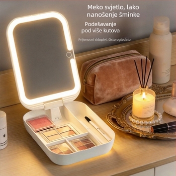 LED ogledalo za šminku sa svjetlom, prenosivo sklopivo stolno ogledalo za dom i studentski dom, pametno ogledalo ljepote