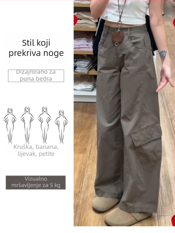 Ženske farmerice s širokim krojem u američkom retro radnom stilu, jesen 2025, visokim strukom, opuštena silueta, casual ravna linija, kroj scimitar