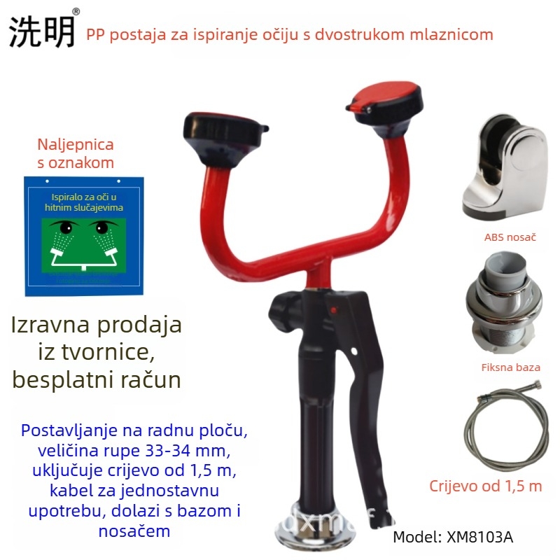 PP dvostruko tuš za oči za laboratorij — stolni ili zidni