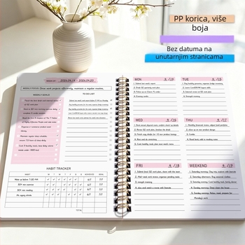 A5 spiralna bilježnica s elegantnim minimalističkim dizajnom, tjedni planer bez datuma za studij