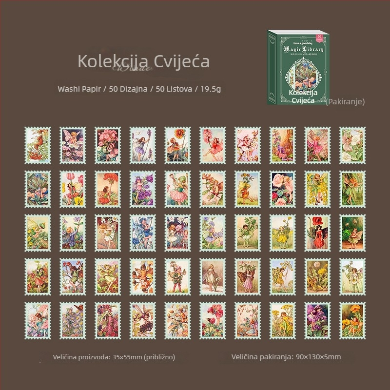 Prekrasan dan: Mini knjižnice naljepnice, serija Čarobna knjižnica, materijali za dnevnik i ukrase za kolaž, baze za kolage, 8 dizajna
