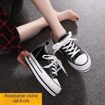 8 cm skriveno podizanje visine - platnene tenisice za žene, proljeće 2025 novi model, debeli potplat, bijele, svestrane casual tenisice