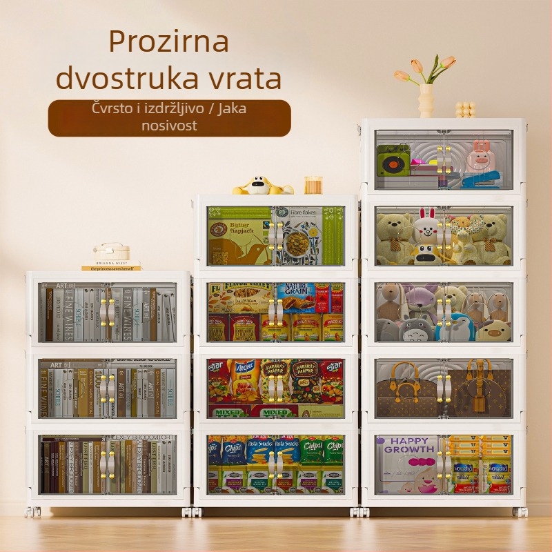 Višeslojni ormar za skladištenje s dvostrukim vratima, kućna upotreba, plastični, bez montaže, velik kapacitet