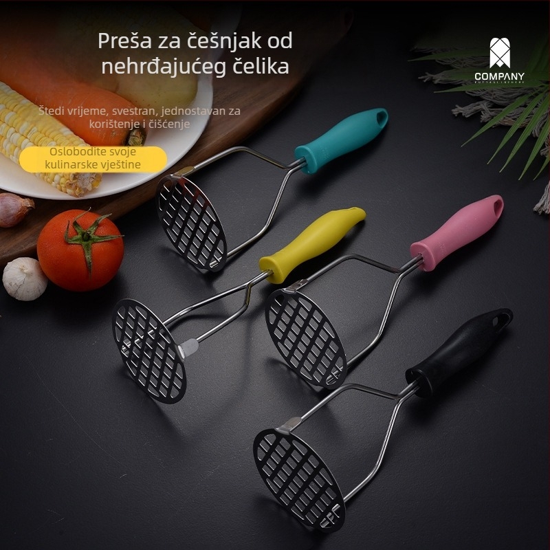 Ručna preša za češnjak od nehrđajućeg čelika s okruglom mrežastom površinom za pire češnjaka i krumpira