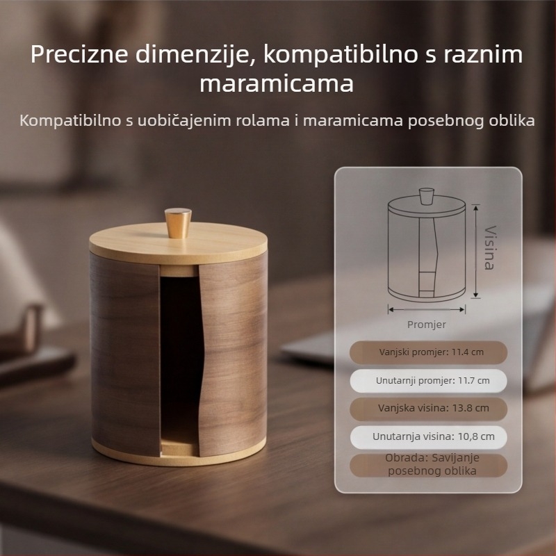 Kutija za maramice od oraha s poklopcem, modern minimalistički dizajn, pogodna za dnevni boravak i spavaću sobu