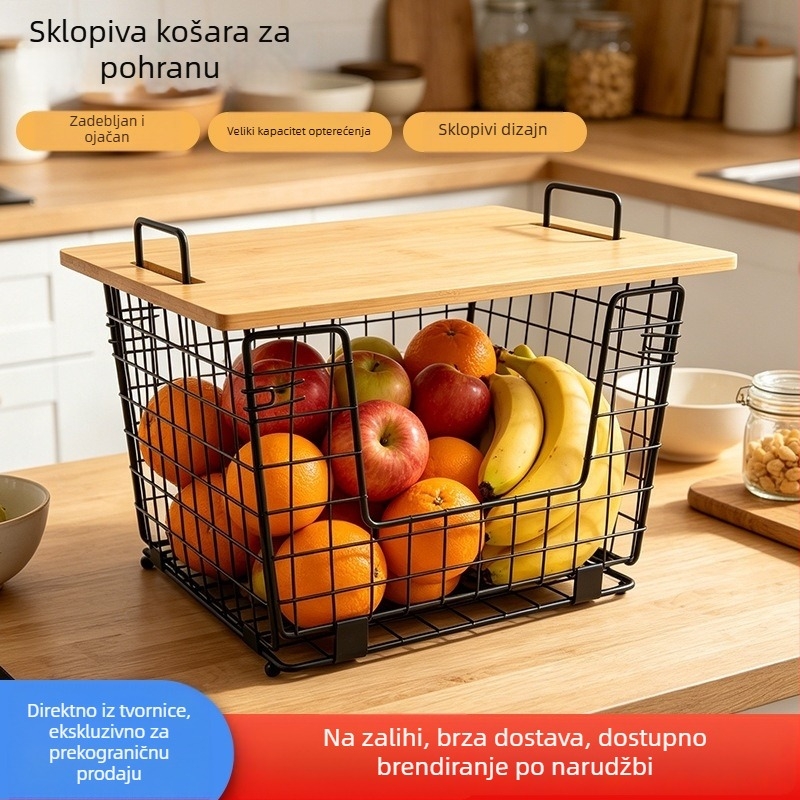 Kovani željezni kuhinjski koš za voće i povrće, višenamjenski stakabilni koš za pohranu, stolni organizator grickalica
