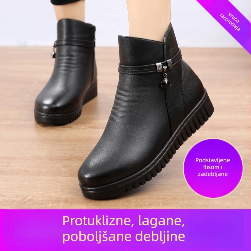 Ženske tople zimske čizme s plochom potplatom, bočni zatvarač, protuklizne, za žene srednje dobi i starije, veličina 41
