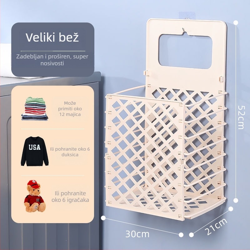 Plastična košara za rublje za prljavu odjeću, zidni kupaonski organizer bez bušenja