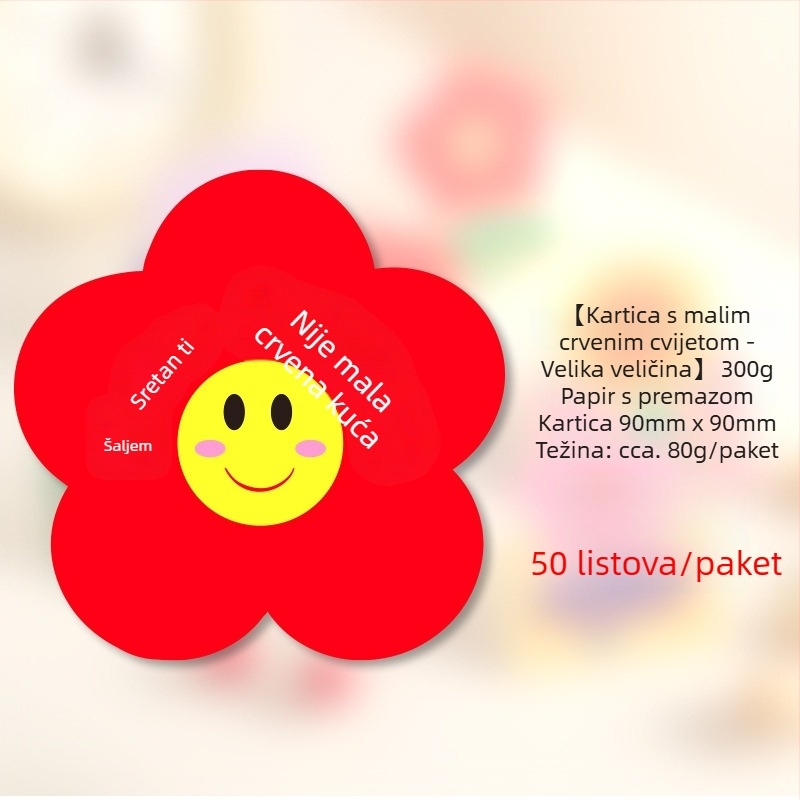 50 komada čestitki s malim crvenim cvijetom za blagdanske ukrase i pohvale djeci