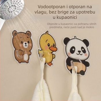 Slatka ljepljiva kuka za kupaonicu, vodootporna, bez bušenja, bez tragova, dizajn panda-patka-medvjed, kreativno skladištenje na zidu