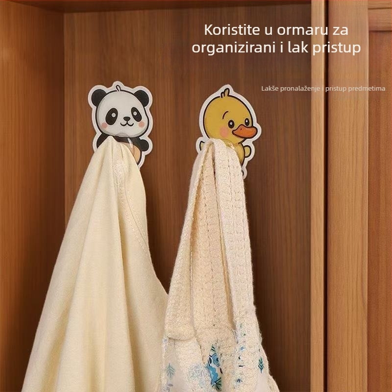 Slatka ljepljiva kuka za kupaonicu, vodootporna, bez bušenja, bez tragova, dizajn panda-patka-medvjed, kreativno skladištenje na zidu